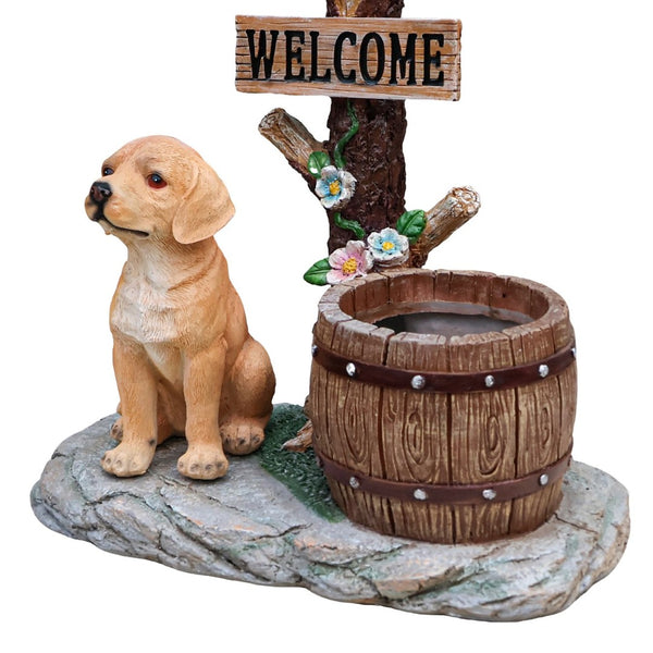 English Elm Labrador Solar Garden Statue with Led Glow and Built-in Succulent Planter Basin W5398P464237
