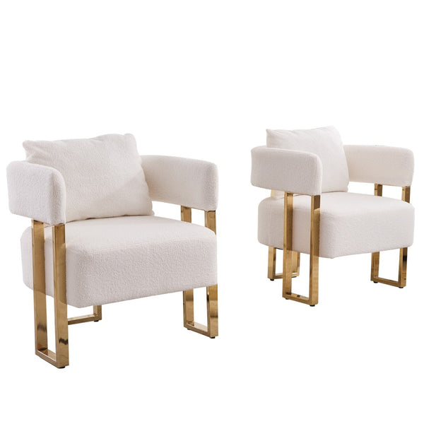 English Elm Ts Teddy Fleece Accent Chair Set Two Plush Seats Gold Square Legs Glam Decor White+Gold W2311P190460