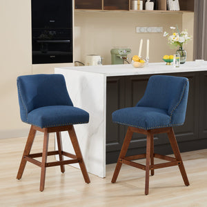 English Elm Counter Curved Back Swivel Barstool with Thick Cushioned Seat, 360° Rotation, Durable Rubberwood Frame, Supports 300 lbs Blue W1143P237897