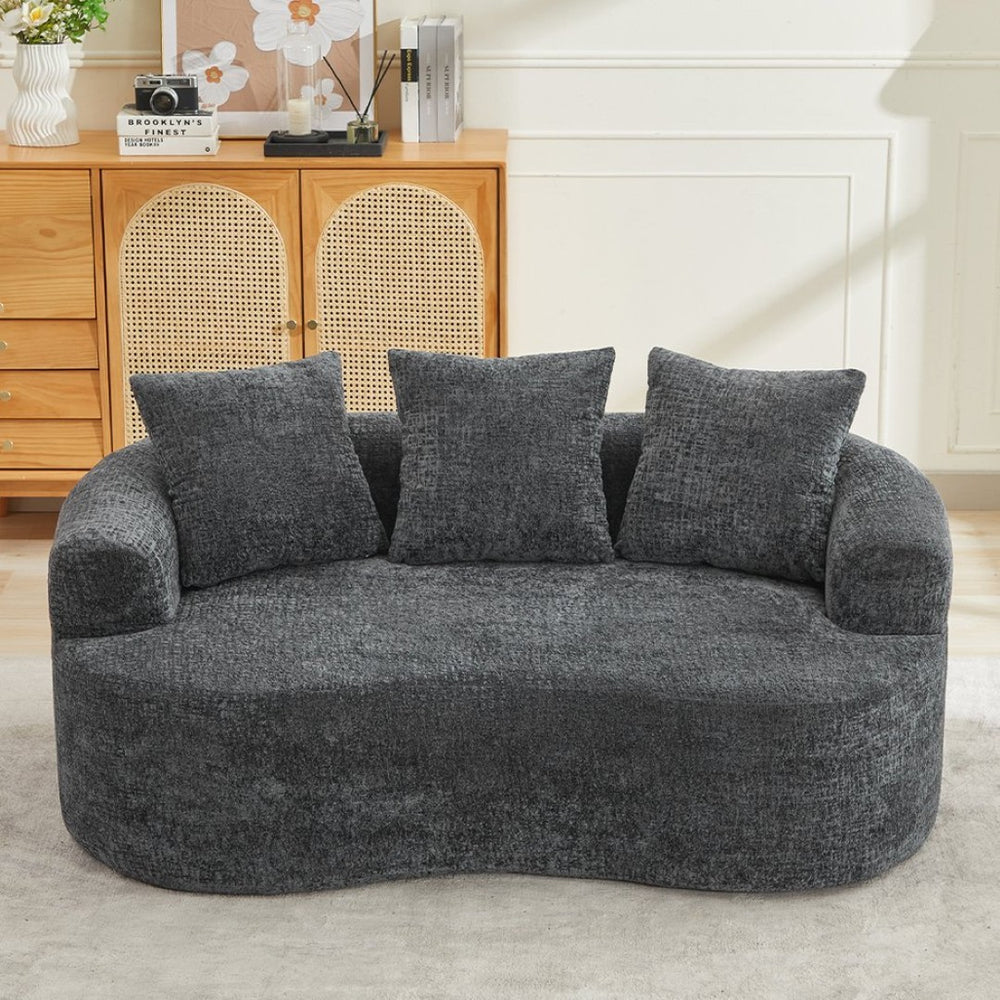 English Elm Curved Chenille Loveseat with Memory Foam Seating and Three Pillows for Compact Spaces Grey W1752P361566