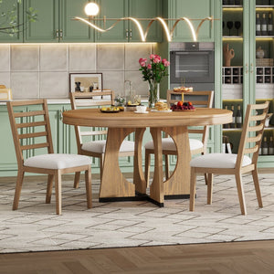 English Elm Trexm Extendable Round Dining Set Oak Veneer Sculptural Base Seats Four to Six Natural ST000131AAD-2026