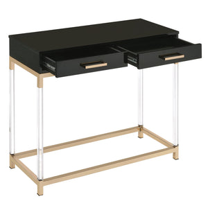 English Elm Black Black High Gloss and Gold Console Table with Acrylic Legs, 2 Drawers, Floating Modern Entryway Accent B062P185721