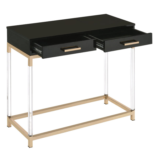 English Elm Black Black High Gloss and Gold Console Table with Acrylic Legs, 2 Drawers, Floating Modern Entryway Accent B062P185721
