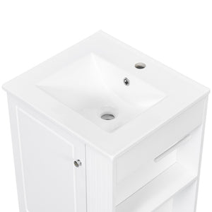 English Elm 20" Freestanding Bathroom Vanity Mdf Cabinet Ceramic Sink Open Shelves Powder Room White N725P364210K