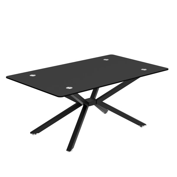 English Elm 39.37" Rectangle Black Glass Coffee Table – Modern Design With Durable Metal Legs For Any Space W241P227961