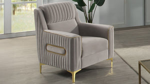 English Elm Ruby Upholstered Accent Chair with Birch Frame Gold Legs and Pocket Coil Comfort Taupe B009P447503