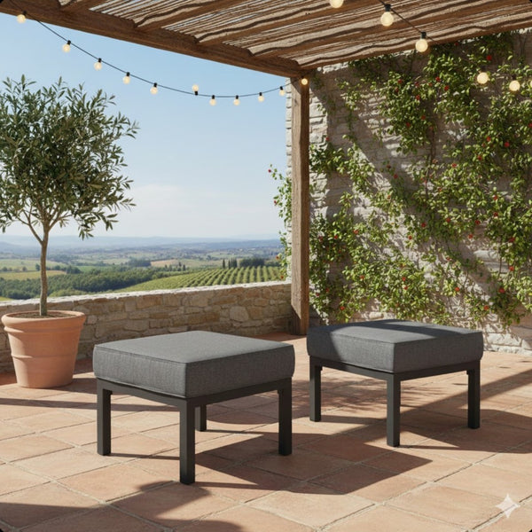 English Elm Set of 2 Powder-coated Aluminum Outdoor Ottomans with Uv-resistant Cushions Dark Gray B082P454986