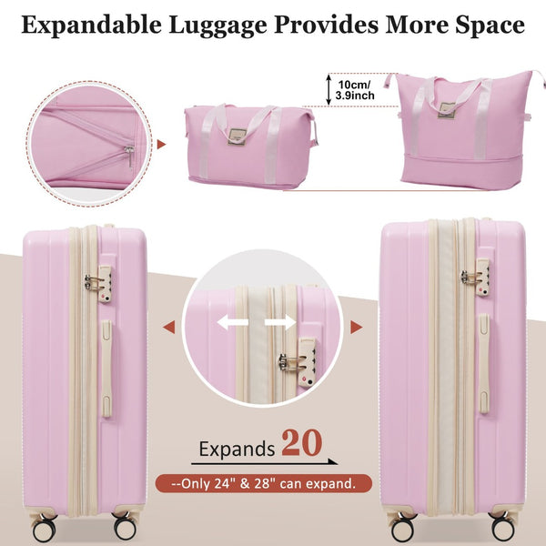 English Elm Luggage 5 Piece Hardside Abs Set with Front Access Carry on and Tsa Spinner Wheels Light Pink N732P391579U