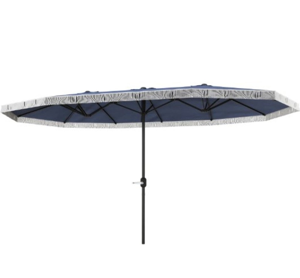 English Elm Spacious 15 Foot Rectangular Outdoor Umbrella with Fringe and Uv Resistant Canopy T3971P427137