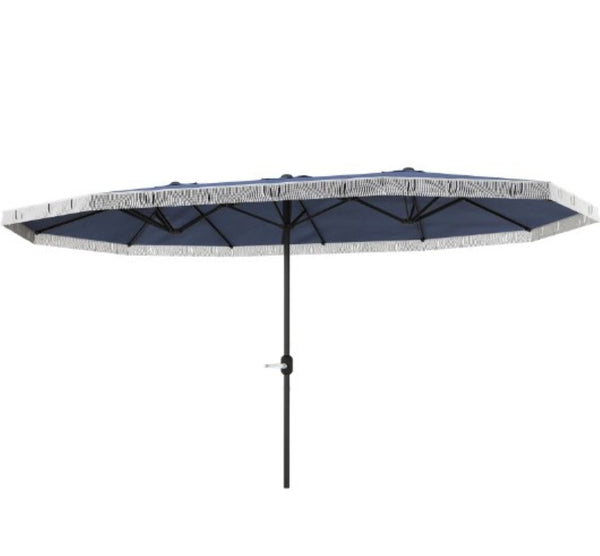 English Elm Spacious 15 Foot Rectangular Outdoor Umbrella with Fringe and Uv Resistant Canopy T3971P427137