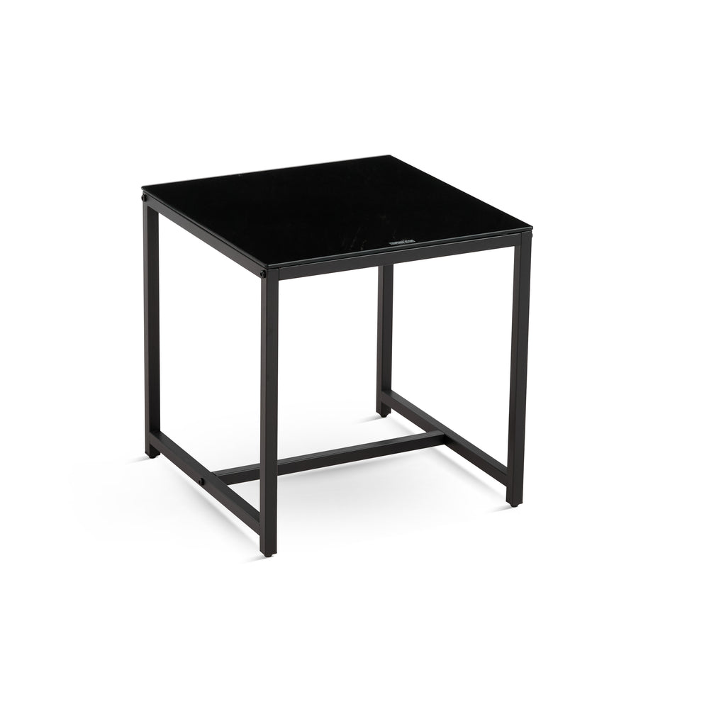 English Elm 2 Glass Side Table with Tempered Top and Metal Legs — Durable Waterproof End Table for Living Room, Patio Black W1718P362694