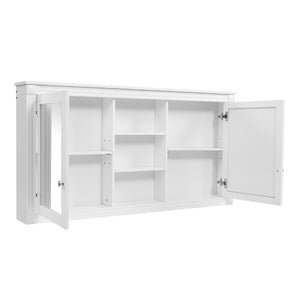 English Elm 55 Inch Wall Mount Medicine Cabinet Dual Mirrored Doors Soft Close Bathroom Vanity Storage White N710P401342K