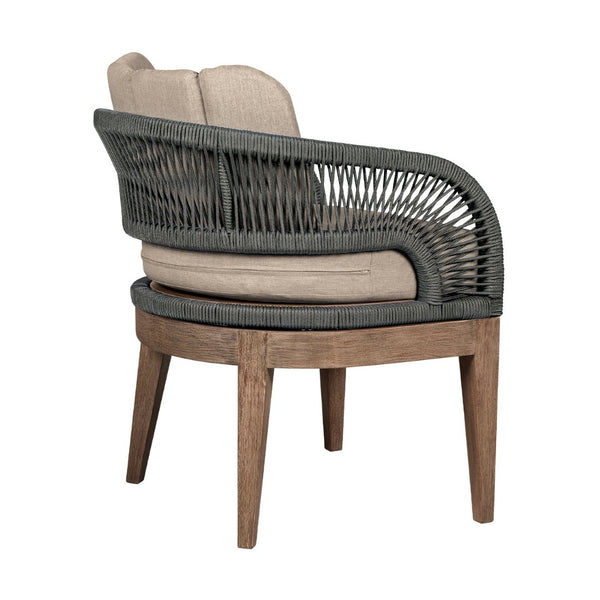English Elm Orbit Eucalyptus Outdoor Dining Set with Rope Chairs and Olefin Cushions Seats Four B2736S00031