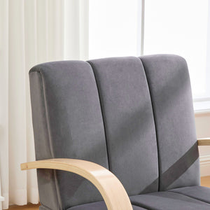 English Elm 30.7"W Upholstered 360° Swivel Accent Chair with Solid Wood Arms, Channel Tufted Foam Seat for Living Room Office Hotel (Charcoal) W3118P339625