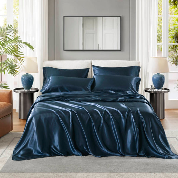 English Elm Satin Luxury Sheet Set King - Silky Smooth, Wrinkle-Resistant, Elegant Bedding For Ultimate Comfort B035P294489-GIGA