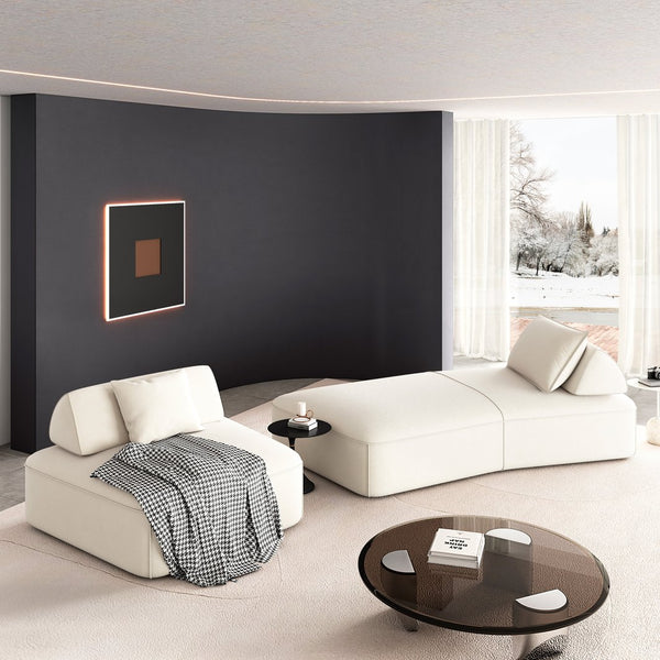 English Elm 139" Modern Oversized Modular Sectional Sofa Set - Fluffy Chenille Upholstery, Deep Seats, Removable Backrests, Plush Pillows, No Assembly Required Beige W3219S00001