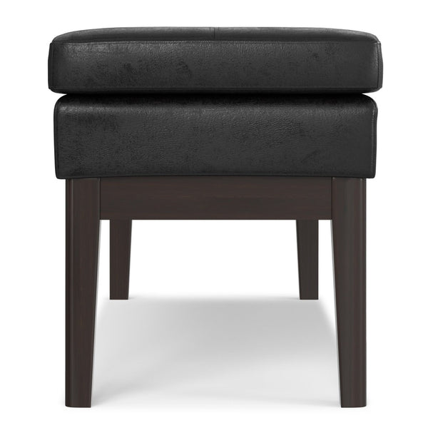 English Elm Carlson Faux Leather Upholstered Bench Vintage Padded Seat for Entryway or Bedroom Distressed Black B136P436937