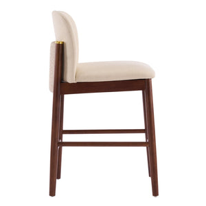 English Elm Lois Rubberwood Counter Stools Set of 2 Beige Upholstered Seats Walnut Frame N775P369557D