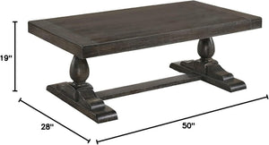 English Elm 52" Dove Finish Rectangular Coffee Table Low Profile Solid Wood Living Room Accent Gray B011P427253