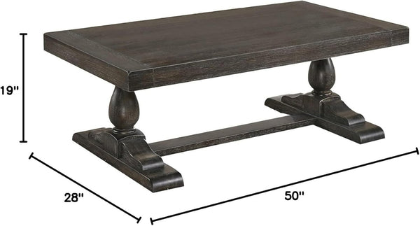 English Elm 52" Dove Finish Rectangular Coffee Table Low Profile Solid Wood Living Room Accent Gray B011P427253