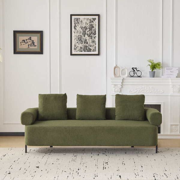 English Elm Christopher Knight Home® - 78" Modern 3-Seater Upholstered Sofa with Plush Pillows, Bouclé Fabric, Sturdy Frame, Cozy Style Green N767P308857G
