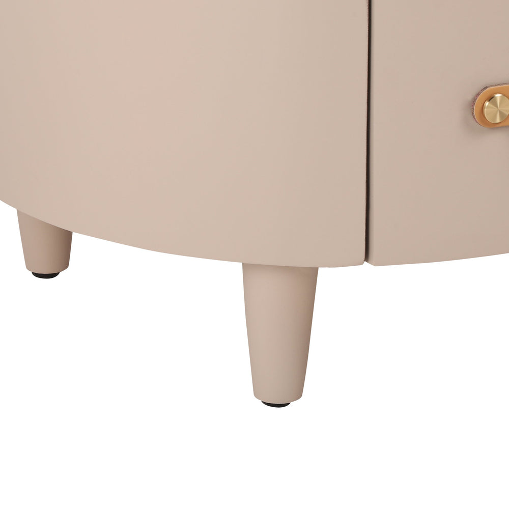 English Elm Christopher Knight Home® - Contemporary Round Nightstand with Drawer & Open Shelf, Curved Bedside Table with Leather Handles khaki 22 L x 22 W x 19.75 H N761P285708M