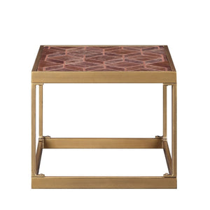 English Elm Retro Brown End Table – Stylish Vintage-Modern Design With Leather Top & Open Iron Base For Versatile Use B062P209087-GIGA