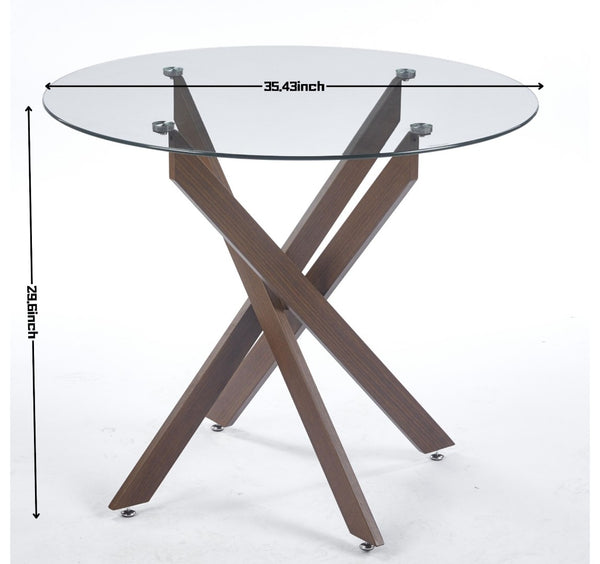 English Elm Dining Table Square Tempered Glass Top Cross Metal Base Modern Space Saving Design W234P271488