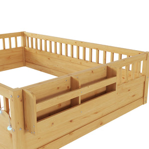 English Elm Full Montessori floor bed offering high rails, built-in light and shelf for safe independent sleep and storage Natural 79.13 L x 13 W x 6.3 H W2593P333587
