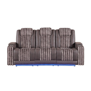 English Elm Duran Power Reclining Set with Led Lighting Bluetooth Speaker and Motorized Headrest Brown B201S00475
