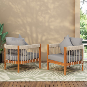 English Elm Christopher Knight Home® - [Set Of 2] Acacia Wood Boho Club Chairs With Handwoven Rope & Water-Resistant Cushions For Outdoors N767P265743G_2