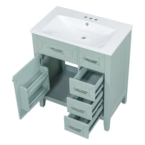 English Elm 30" Green Bathroom Vanity With Sink Combo - Modern Design, Solid Wood, Ample Storage & Easy Install N725S999222F