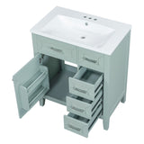 English Elm 30" Bathroom Vanity With Sink Combo, Green Bathroom Cabinet With Drawers, Solid Frame and Mdf Board (Old Sku:N725S999222F)