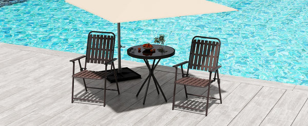 English Elm Brown Folding Patio Chair Set of 2 Wpc Slat Steel Frame Outdoor Seating 350lb W3979P392923