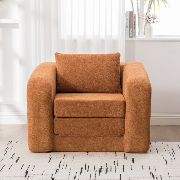 English Elm 40" Chenille Cloud Floor Chair Convertible Sleeper Sofa Lounge for Dorm Apartment Bedroom Orange W3118P388896