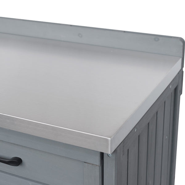 English Elm K&k Outdoor Prep Station Stainless Steel Top Fir Wood Cabinet with Drawer and Wheels Grey+Blue N707P370273G