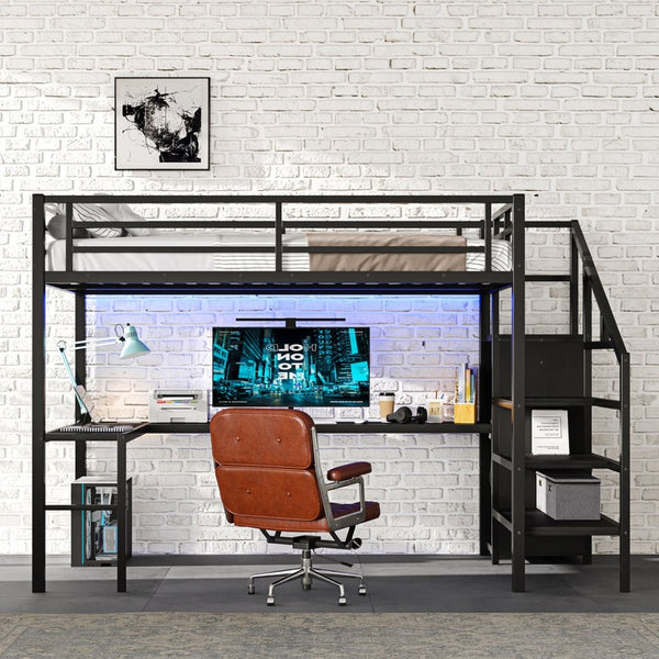 English Elm Full Size Pine Loft Bed House Frame with Slide Bookshelves and Moon Star Rails W1580S00286