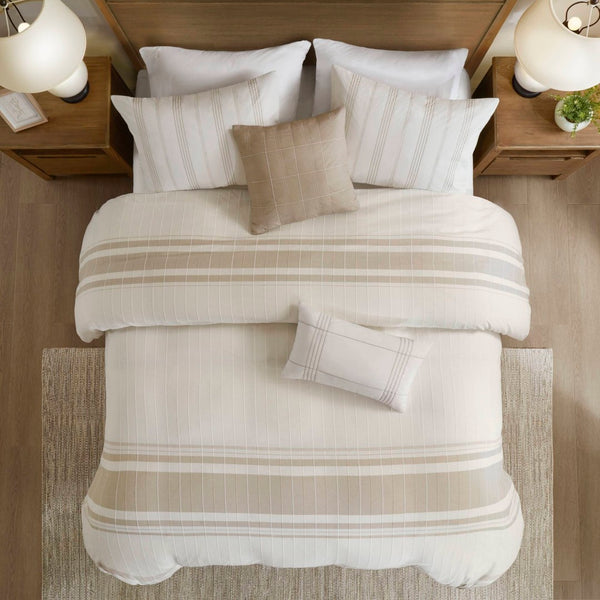 English Elm 3-piece King Yarn Dyed Cotton Duvet Set with Pompom Jacquard Stripe Percale Reverse B035P482899