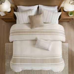 English Elm 3-piece Cotton Yarn Dyed Duvet Cover Set with Jacquard Pompom Stripe Bedding B035P482898