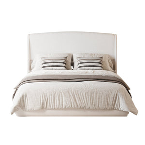 English Elm Upholstered Queen Platform Bed Curved Wingback Linen Headboard Modern Bedroom Frame Beige N733S439498A