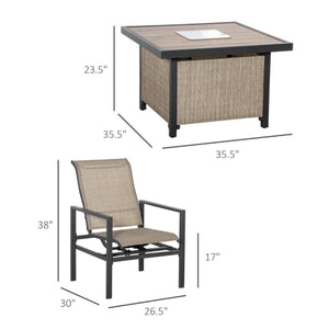 English Elm Outdoor Rocking Dining Set with Built-in Ice Bucket Mesh Chairs Faux Wood Table T3971S00182