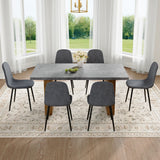 English Elm Table and Chair Set.Cozy Modern Mdf Dining Set -67"X35.4" With 6 Comfortable Dark Grey Linen-Cotton Dining Chair With Round Corner Design.Suitable For Home Dining Rooms,Hotels,Other Commercial Spaces.