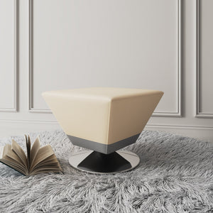 English Elm Diamond Geometric Swivel Ottoman with Faux Leather Top, High-Density Foam, Chrome Round Base Tan B365P397873
