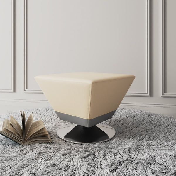 English Elm Diamond Geometric Swivel Ottoman with Faux Leather Top, High-Density Foam, Chrome Round Base Tan B365P397873