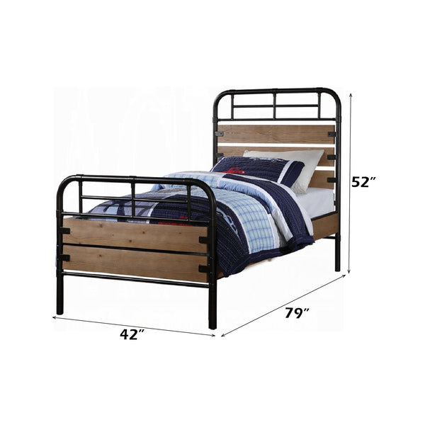 English Elm Adams Twin Bed Oak Finish with Metal Frame & Wooden Panels, Low Profile, 330lb Capacity, 10" Clearance B2726S00507