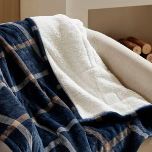 English Elm 1-piece Aztec Heated Throw with 12 Settings Auto Shutoff Soft Ivory Boho Blanket Navy Multi B035P408332