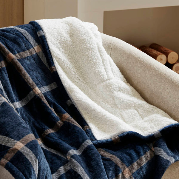 English Elm 1-piece Aztec Heated Throw with 12 Settings Auto Shutoff Soft Ivory Boho Blanket Navy Multi B035P408332