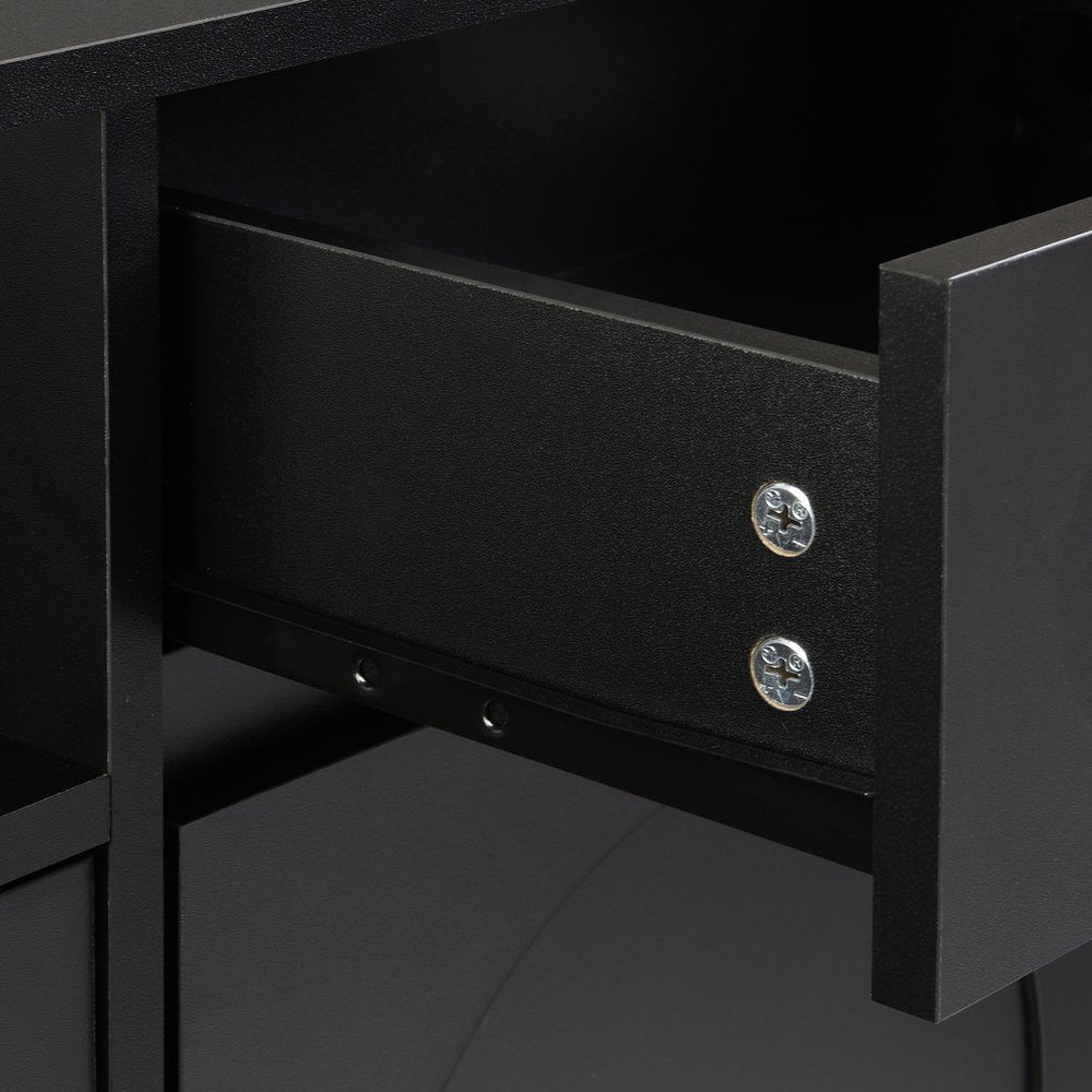 English Elm ON-TREND Elegant Arched Shoe Cabinet with Drawer and Adjustable Shelves, Stable Storage Sideboard for Entryway Black WF321210AAB