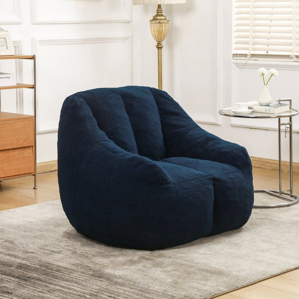 English Elm Bean Bag Chair Oversized Faux Fur Memory Foam Lounge Seat for Dorm or Living Room Dark Blue W2200P243725