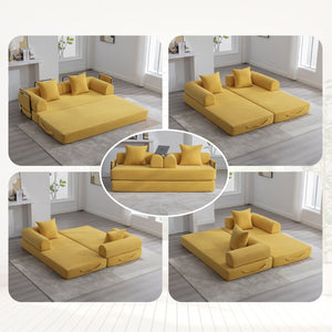 English Elm UNITED modular foldable sofa with metal frame, corduroy upholstery, side pocket & quick assembly convenience Mustard yellow W1568P375635